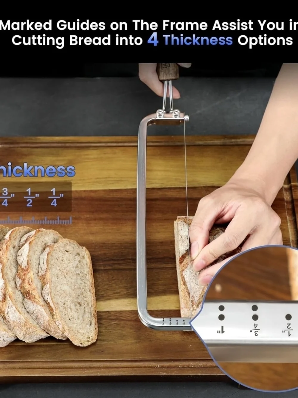 Left Handed Bread Knife Bow Design Razor Sharp 4 Scale Marks Sourdough Baguettes